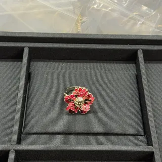 Chanel Red Gold Floral Enamel Metal Ring