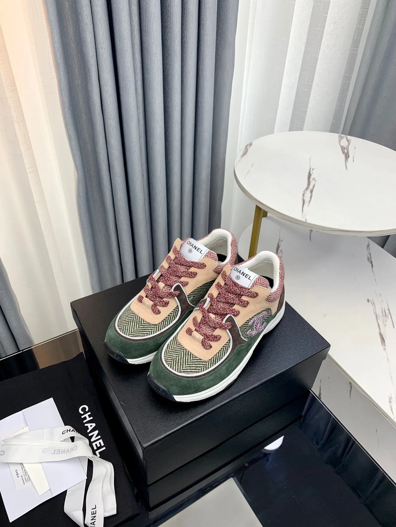 Chanel Runway Sneaker Green Multicolor Multi-Material Patchwork Embroidered CC Logo Chunky Sneakers 4