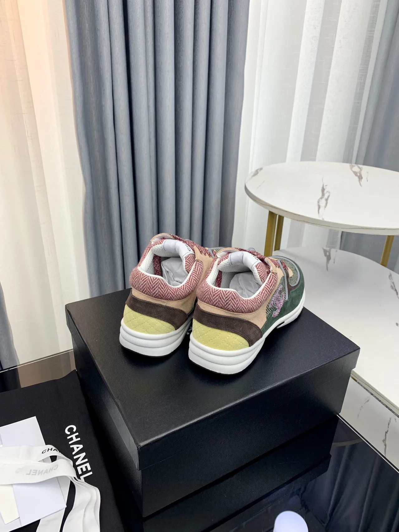 Chanel Runway Sneaker Green Multicolor Multi-Material Patchwork Embroidered CC Logo Chunky Sneakers 5