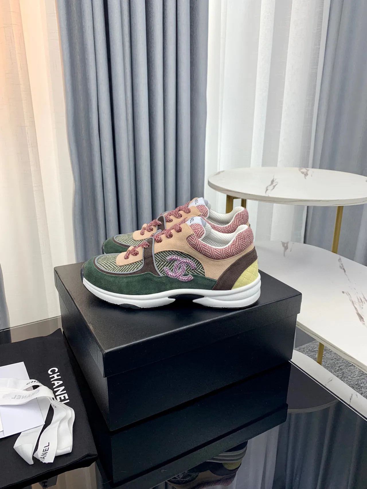 Chanel Runway Sneaker Green Multicolor Multi-Material Patchwork Embroidered CC Logo Chunky Sneakers 7