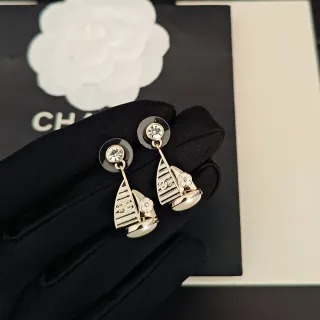 Chanel Sailboat Motif Gold-Tone and White Enamel Earrings
