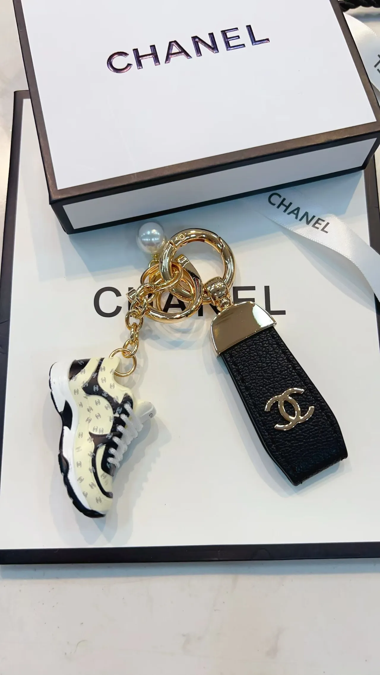 Chanel Sneaker Charm Silver Black Miniature Quilted CC Monogram Handbag 3