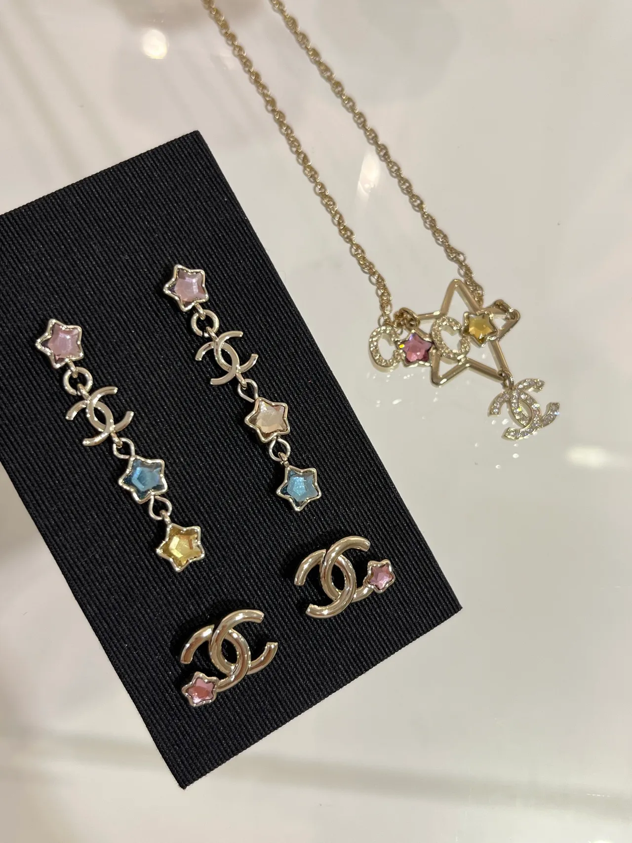 Chanel Star Charm Multicolor Silver Dangling Earrings 5