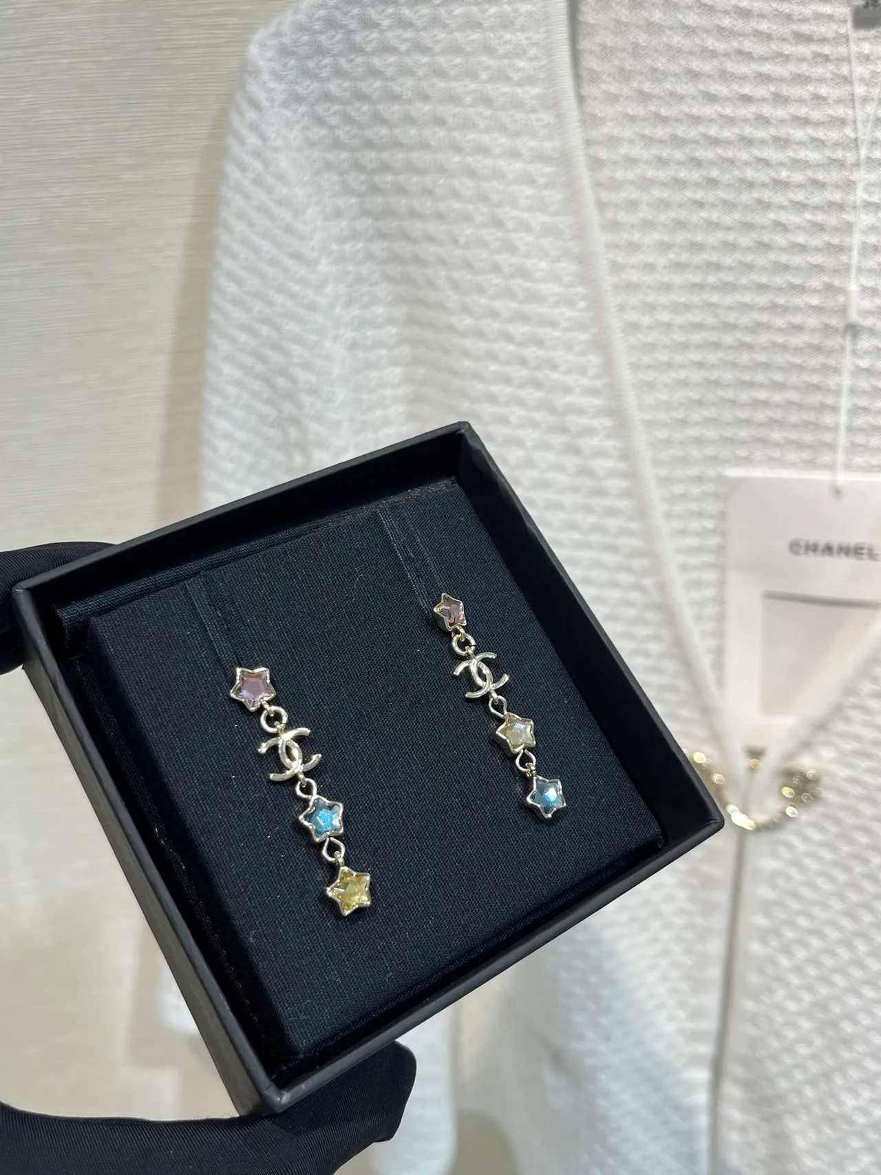 Chanel Star Charm Multicolor Silver Dangling Earrings 8