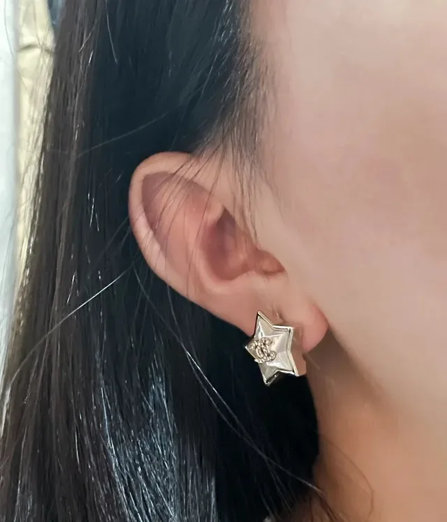 Chanel Star-Shaped Crystal CC Logo White Enamel Earrings 3