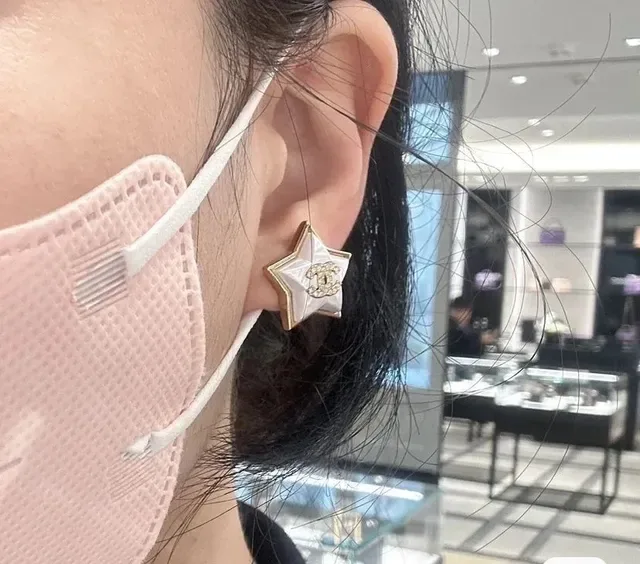 Chanel Star-Shaped Crystal CC Logo White Enamel Earrings 6