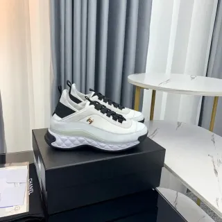 Chanel White Black Quilted Midsole Transparent Green Cushioning Band Lifestyle Sneakers