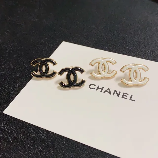 Chanel White Gold Interlocking CC Logo Enamel Finish Earrings 8