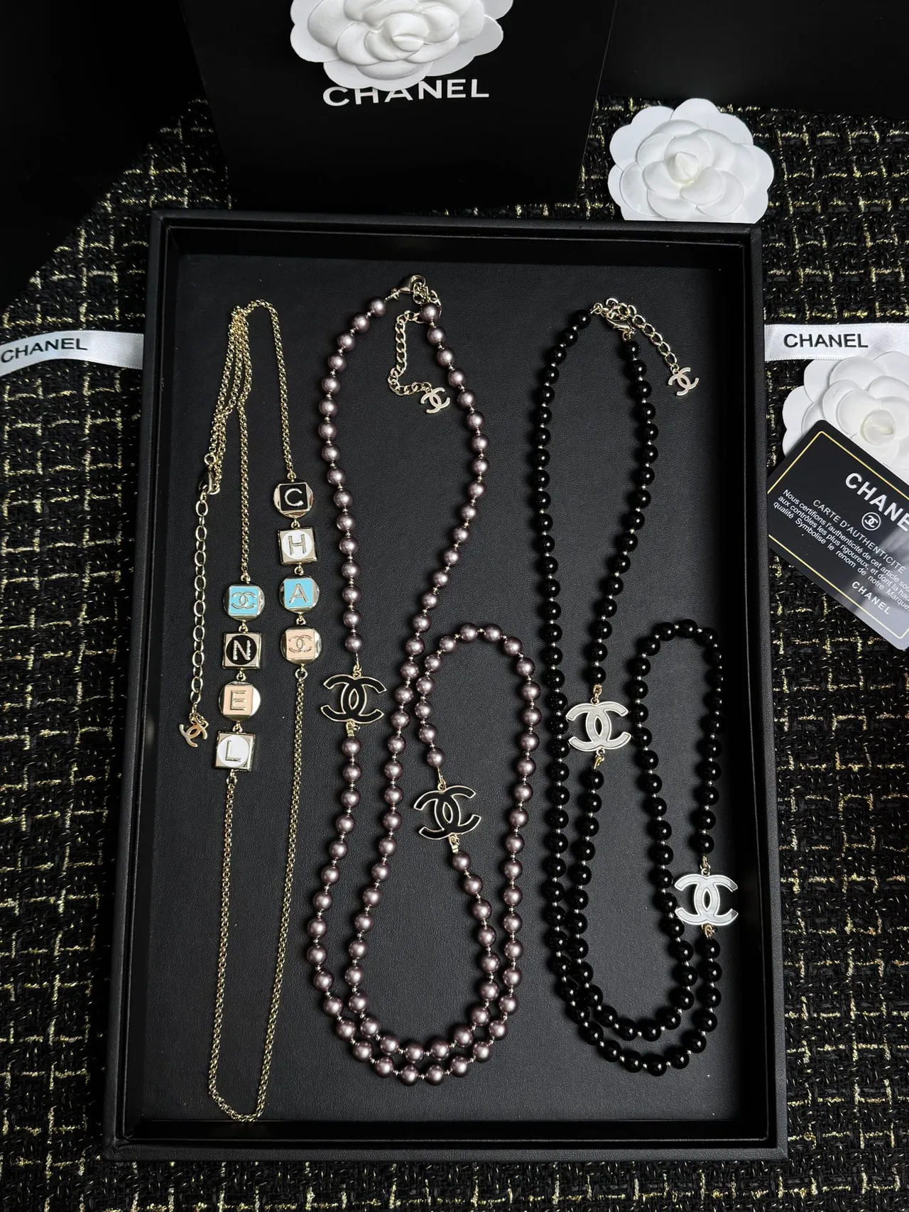 Chanel White Gold Multi-Strand Beaded Pearl And Crystal Embellished Necklace 2