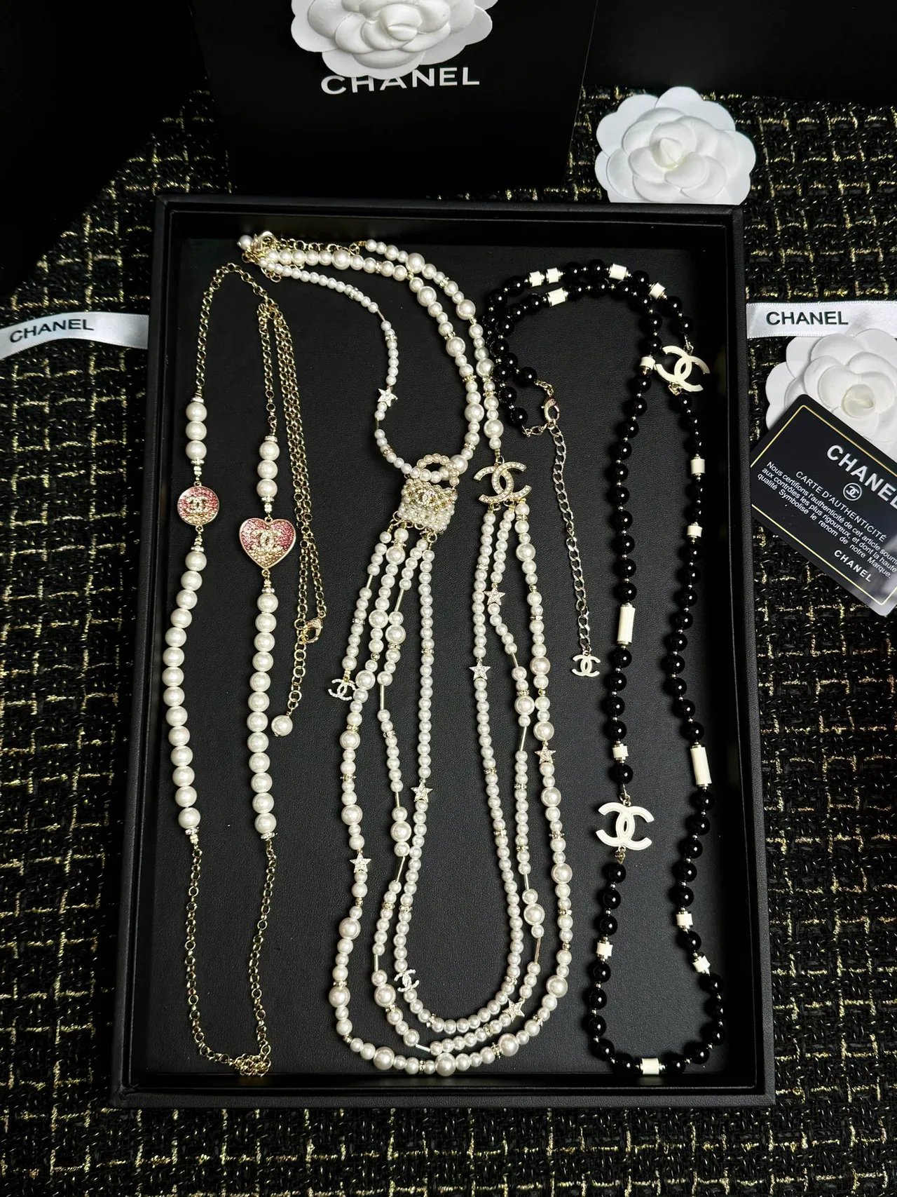 Chanel White Gold Multi-Strand Beaded Pearl And Crystal Embellished Necklace 3