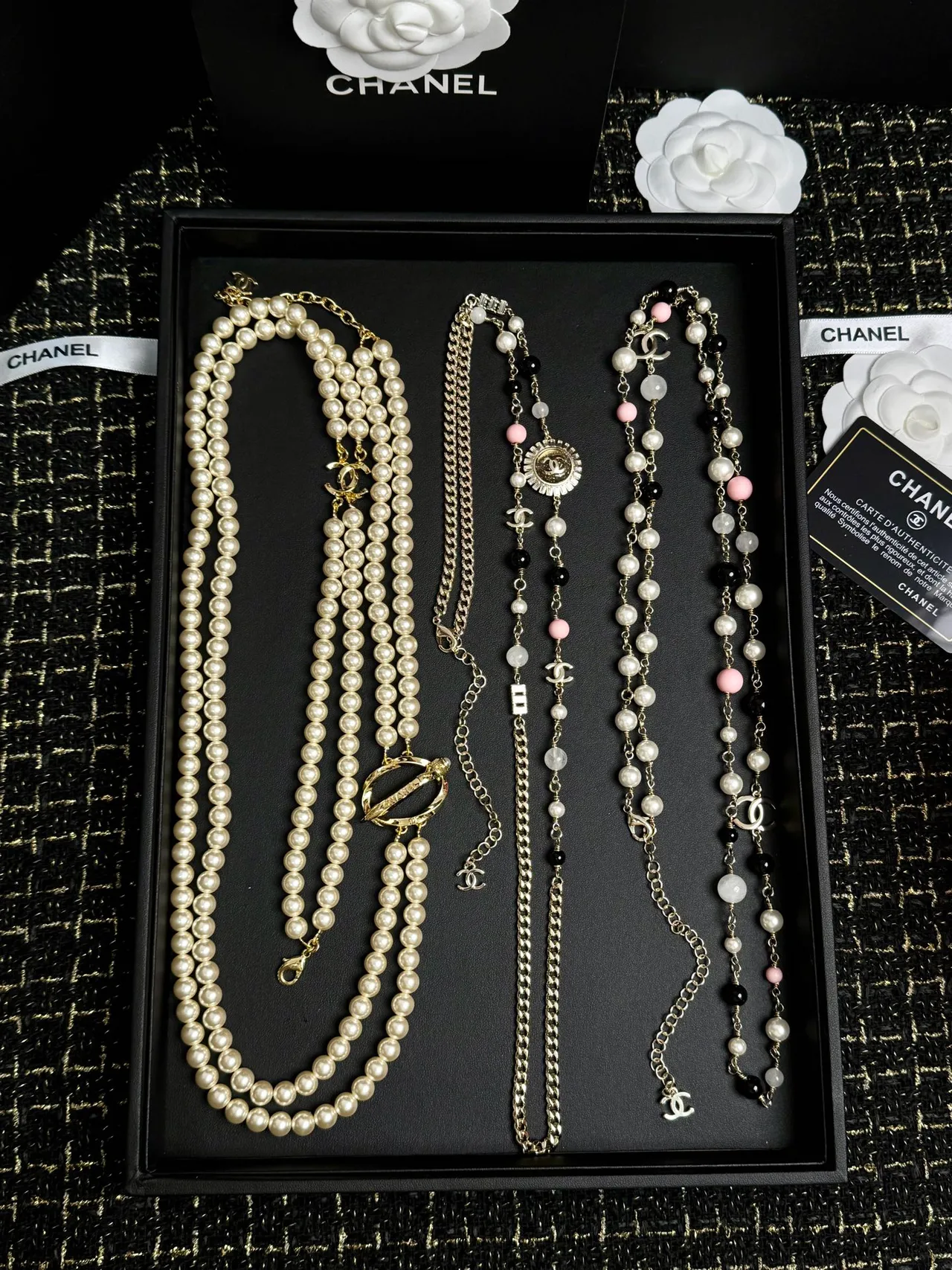 Chanel White Gold Multi-Strand Beaded Pearl And Crystal Embellished Necklace 4