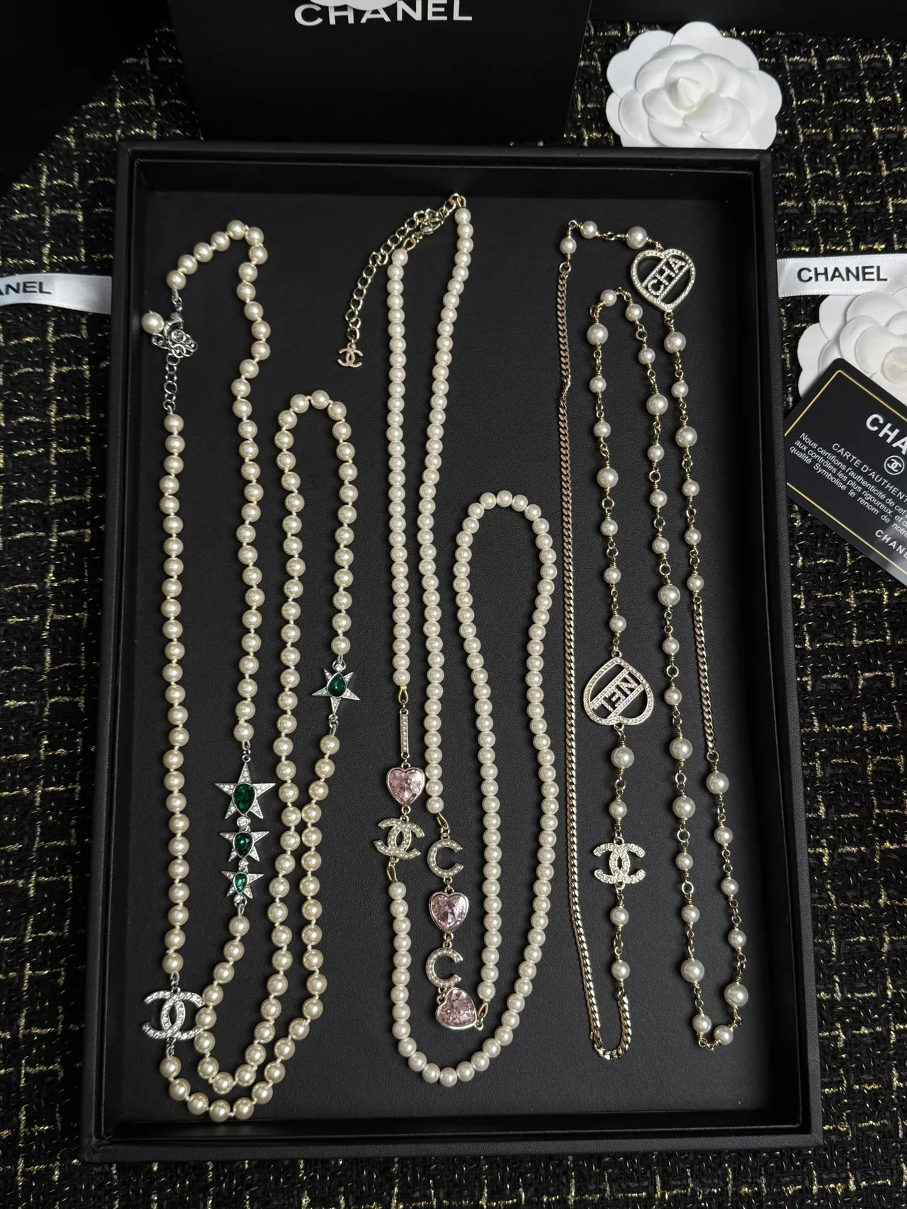Chanel White Gold Multi-Strand Beaded Pearl And Crystal Embellished Necklace 5