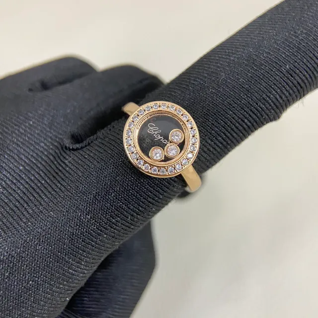 Chopard Happy Diamonds রোজ গোল্ড প্যাভে বেজেল রোটেটিং ডিস্ক রিং 2