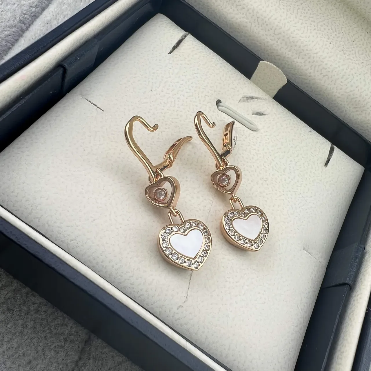 Chopard Happy Hearts Rose Gold Mother-of-Pearl Pavé Crystal Earrings 4