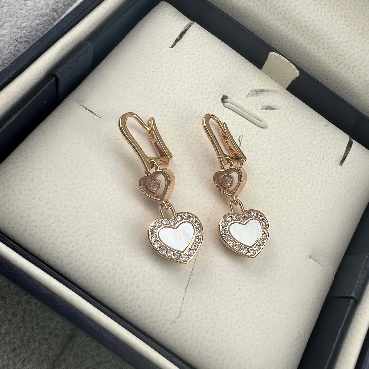 Chopard Happy Hearts Rose Gold Mother-of-Pearl Pavé Crystal Earrings 5