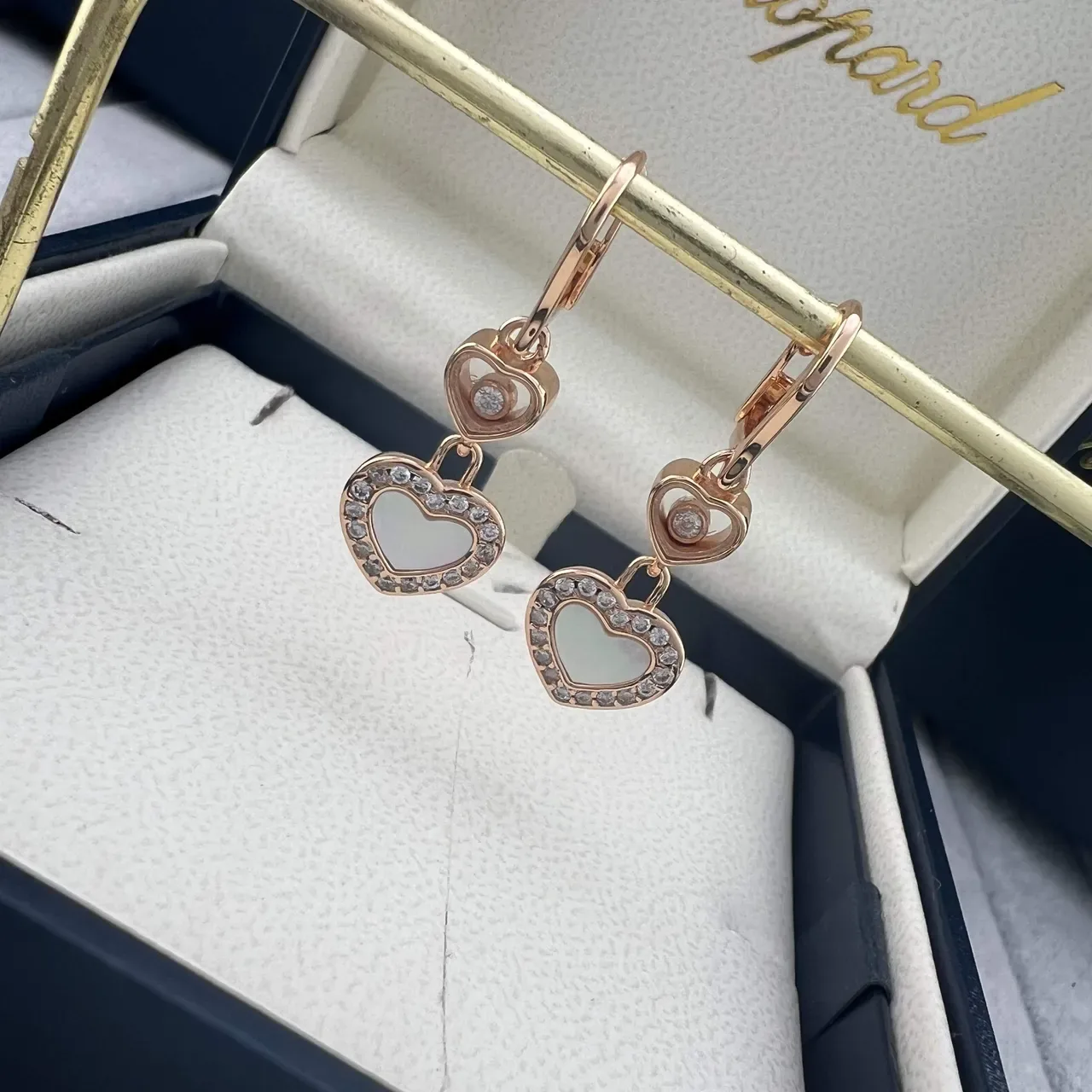 Chopard Happy Hearts Rose Gold Mother-of-Pearl Pavé Crystal Earrings 6