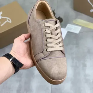 Christian Louboutin Beige Brown Suede Upper Tonal Piping Detail Lifestyle Sneakers