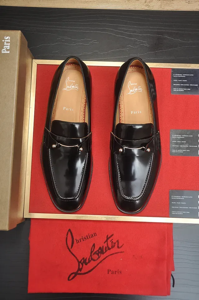 Christian Louboutin Black Red Glossy Patent Leather Horsebit Buckle Detail Loafer 5