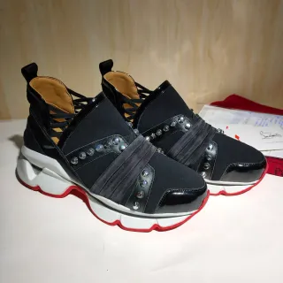 Christian Louboutin Black Red Multi-Strap Upper Rivet Embellishment Chunky Sneakers