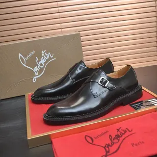 Christian Louboutin Black Red Single Strap Buckle Closure Monk Shoes