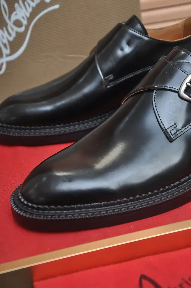 Christian Louboutin Black Red Single Strap Buckle Closure Monk Shoes 2