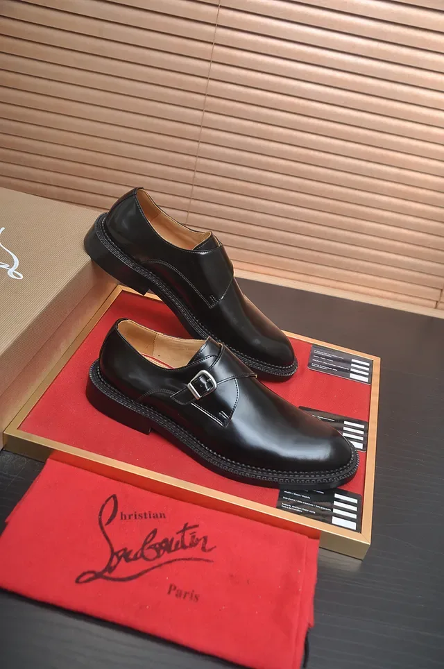 Christian Louboutin Black Red Single Strap Buckle Closure Monk Shoes 4