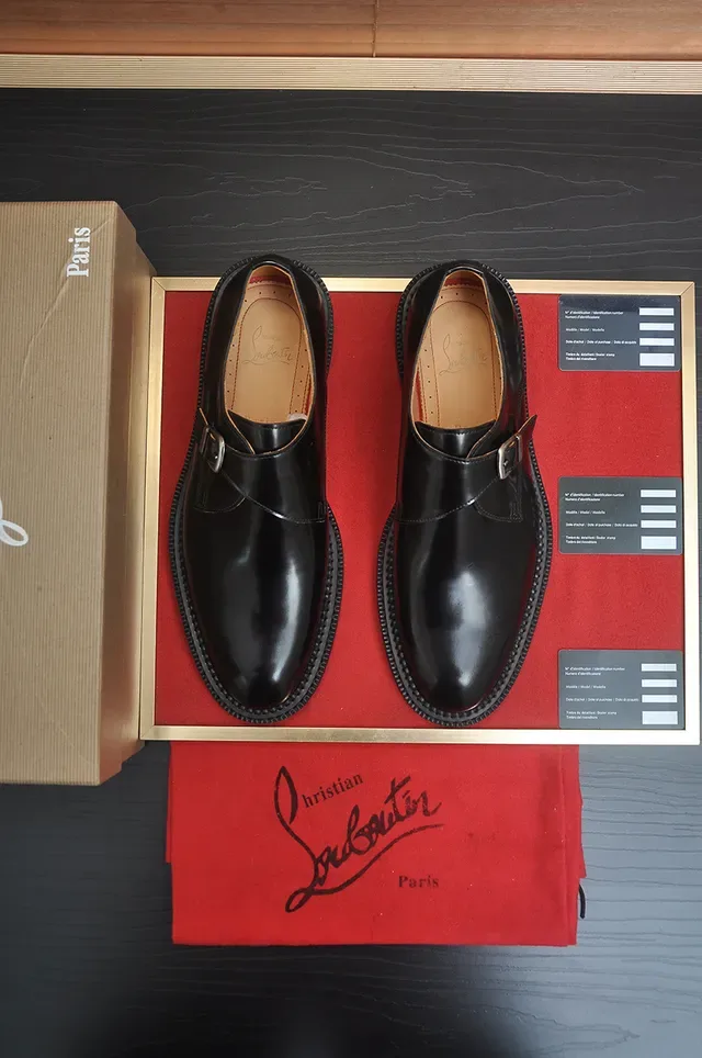 Christian Louboutin Black Red Single Strap Buckle Closure Monk Shoes 5