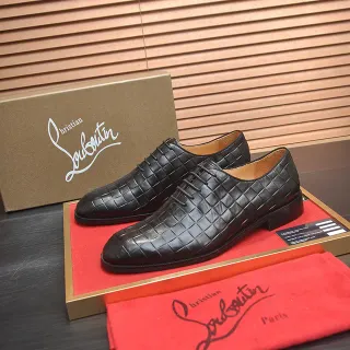 Christian Louboutin Black Red Woven Leather Cap-Toe Oxford Shoes