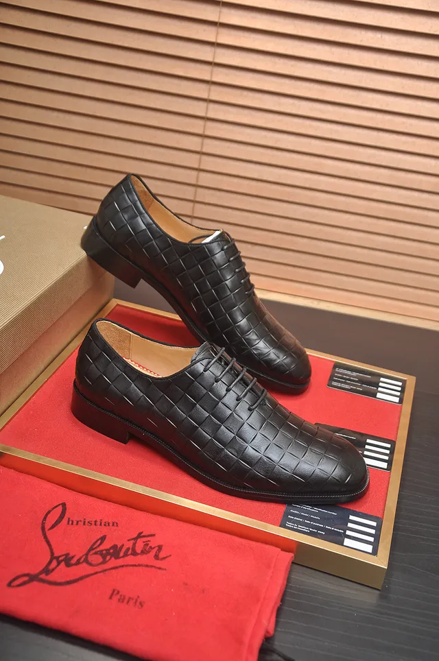Christian Louboutin Noir Rouge Cuir Tressé Embout Cap-Toe Chaussures Oxford 4