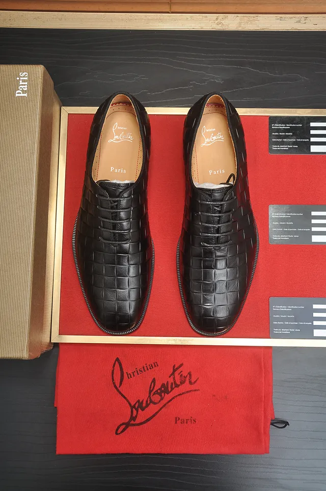 Christian Louboutin Noir Rouge Cuir Tressé Embout Cap-Toe Chaussures Oxford 5