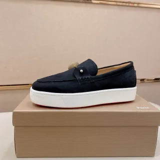 Christian Louboutin Black White Suede Platform Sole Loafer