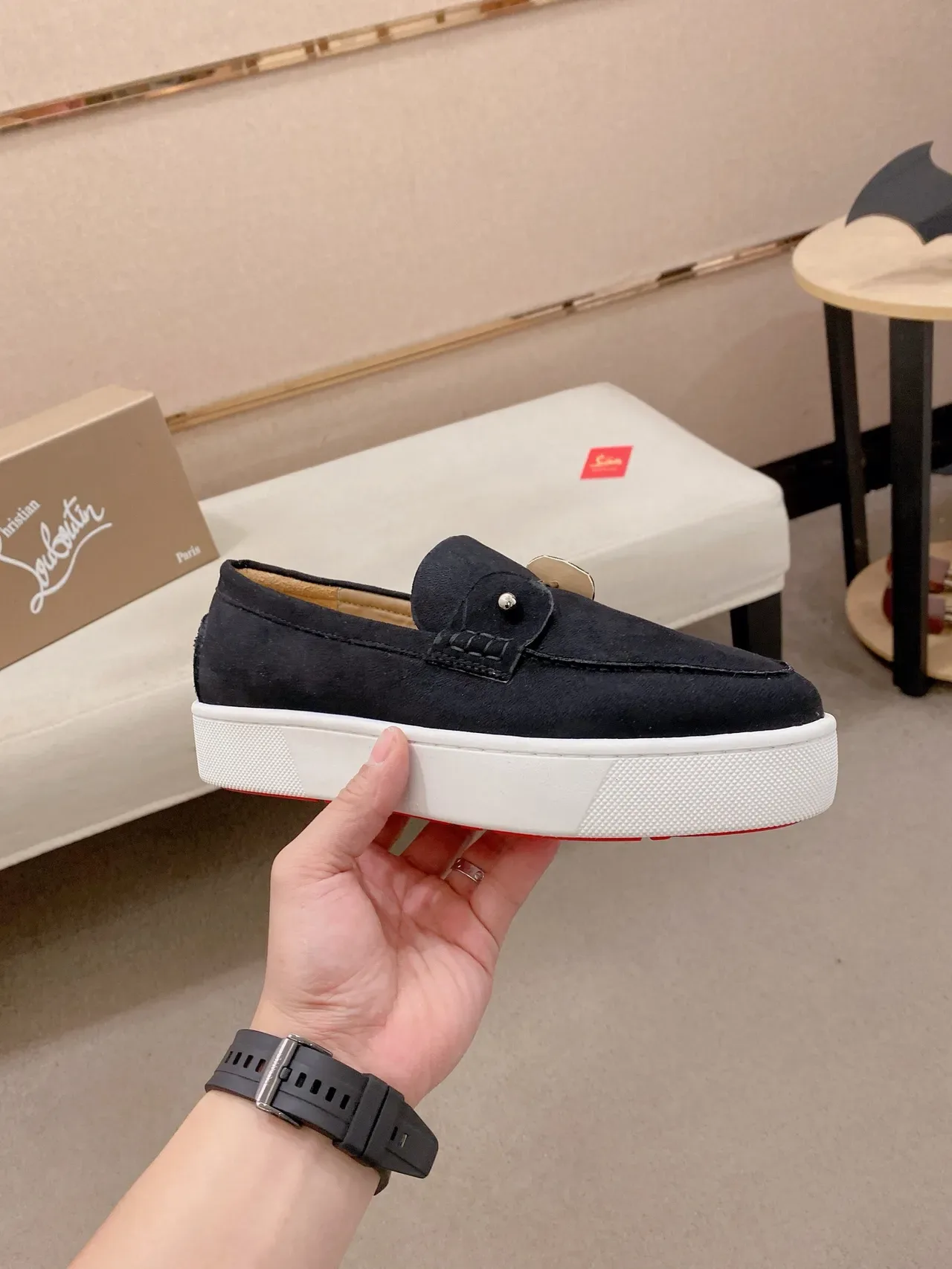 Christian Louboutin Black White Suede Platform Sole Loafer 4