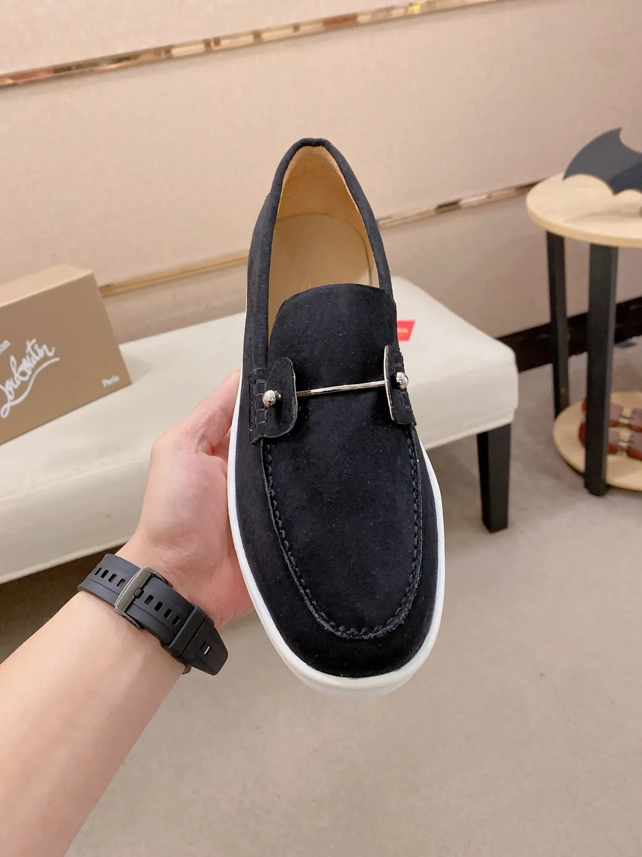 Christian Louboutin Black White Suede Platform Sole Loafer 5