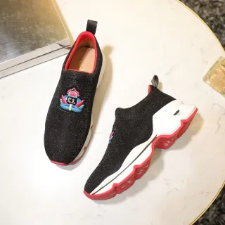 Christian Louboutin Embroidered Glitter Slip-On Chunky Sneakers