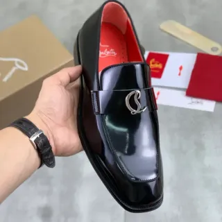 Christian Louboutin Loafer Black Red Patent Leather Metallic Logo Buckle Loafer