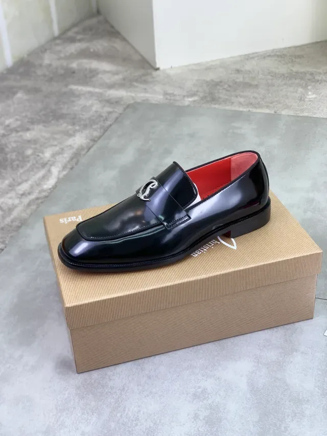 Christian Louboutin Loafer Black Red Patent Leather Metallic Logo Buckle Loafer 4