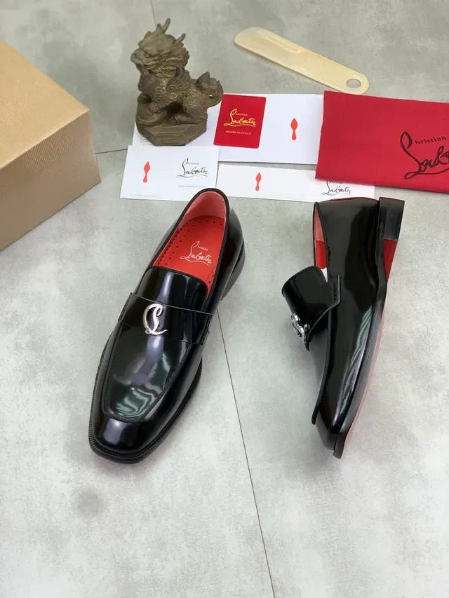 Christian Louboutin Loafer Black Red Patent Leather Metallic Logo Buckle Loafer 5