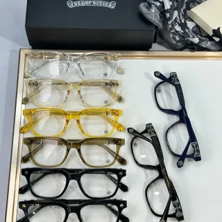 Chrome Hearts COX UKEN Black Gold Rectangular Acetate Frames Cross Motif Temple Hardware Optical Glasses