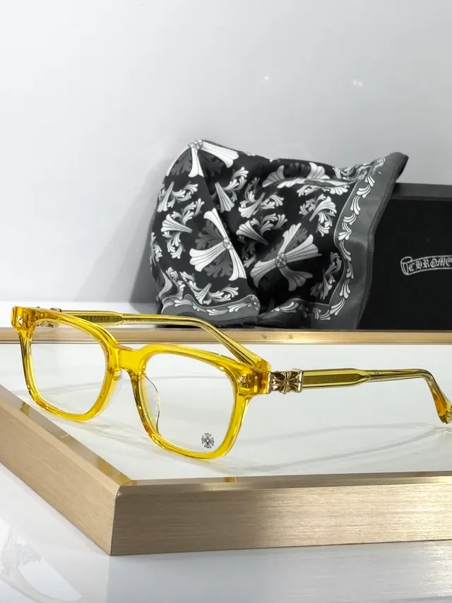 Chrome Hearts COX UKEN Black Gold Rectangular Acetate Frames Cross Motif Temple Hardware Optical Glasses 3