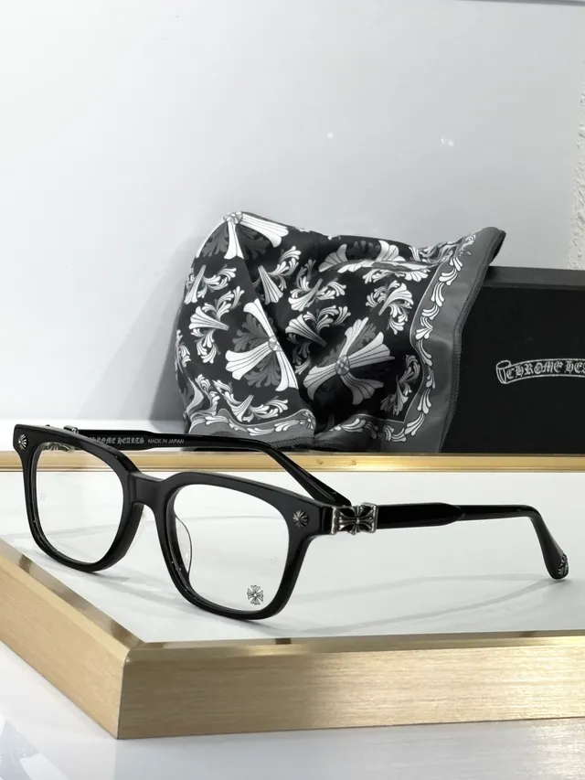 Chrome Hearts COX UKEN Black Gold Rectangular Acetate Frames Cross Motif Temple Hardware Optical Glasses 4