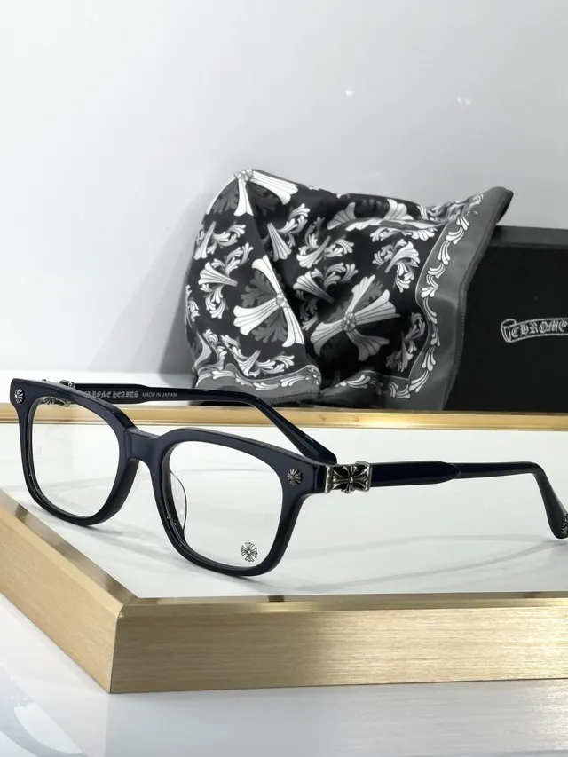 Chrome Hearts COX UKEN Black Gold Rectangular Acetate Frames Cross Motif Temple Hardware Optical Glasses 6