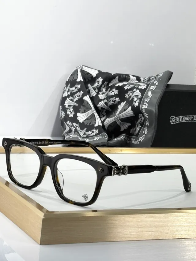 Chrome Hearts COX UKEN Black Gold Rectangular Acetate Frames Cross Motif Temple Hardware Optical Glasses 8