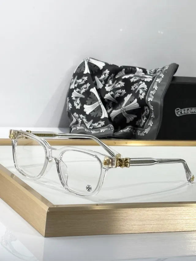 Chrome Hearts COX UKEN Black Gold Rectangular Acetate Frames Cross Motif Temple Hardware Optical Glasses 9
