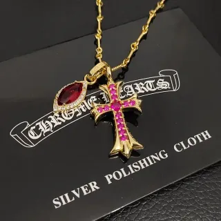 Chrome Hearts Cross and Marquise Gemstone Pendant Necklace
