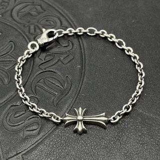 Chrome Hearts Cross Bracelet Silver-Toned Oval-Link Chain Bracelet