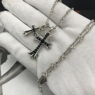 Chrome Hearts Cross Pendant Necklace Silver and Black Necklaces