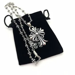 Chrome Hearts Cross & Spike Chain Silver Black Ornate Gothic Pendant Sterling Necklace