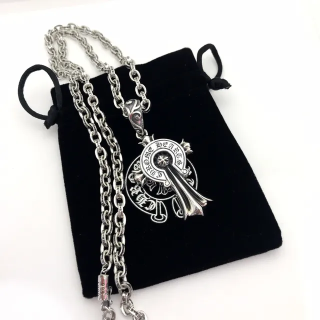 Chrome Hearts Chaîne Cross & Spike Argent Noir Pendentif Ornamenté Gothique Collier Sterling 3