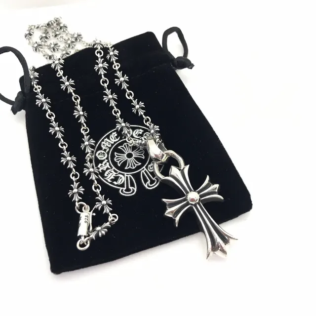 Chrome Hearts Chaîne Cross & Spike Argent Noir Pendentif Ornamenté Gothique Collier Sterling 4