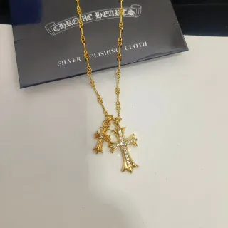Chrome Hearts Dual Cross Pavé Pendant Necklace